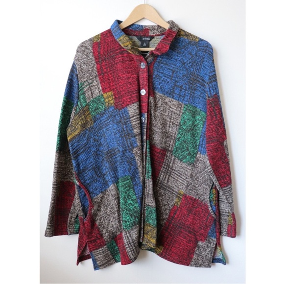 Ali Miles Geometric Print Artsy Lagenlook Button Down Tunic Top XL - Picture 1 of 8